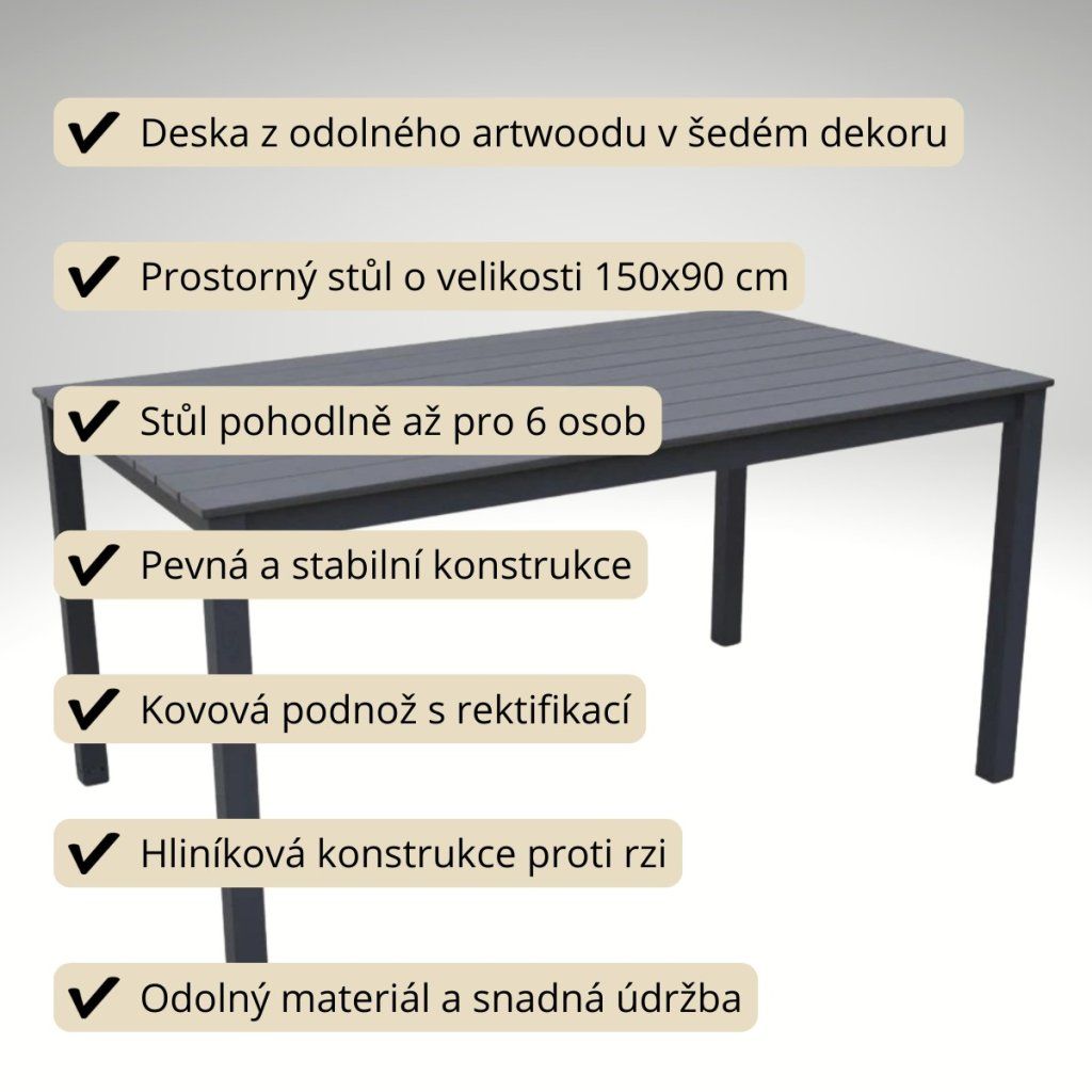 Venkovní zahradní stůl CALVIN I 143 barva: šedá / antracit
