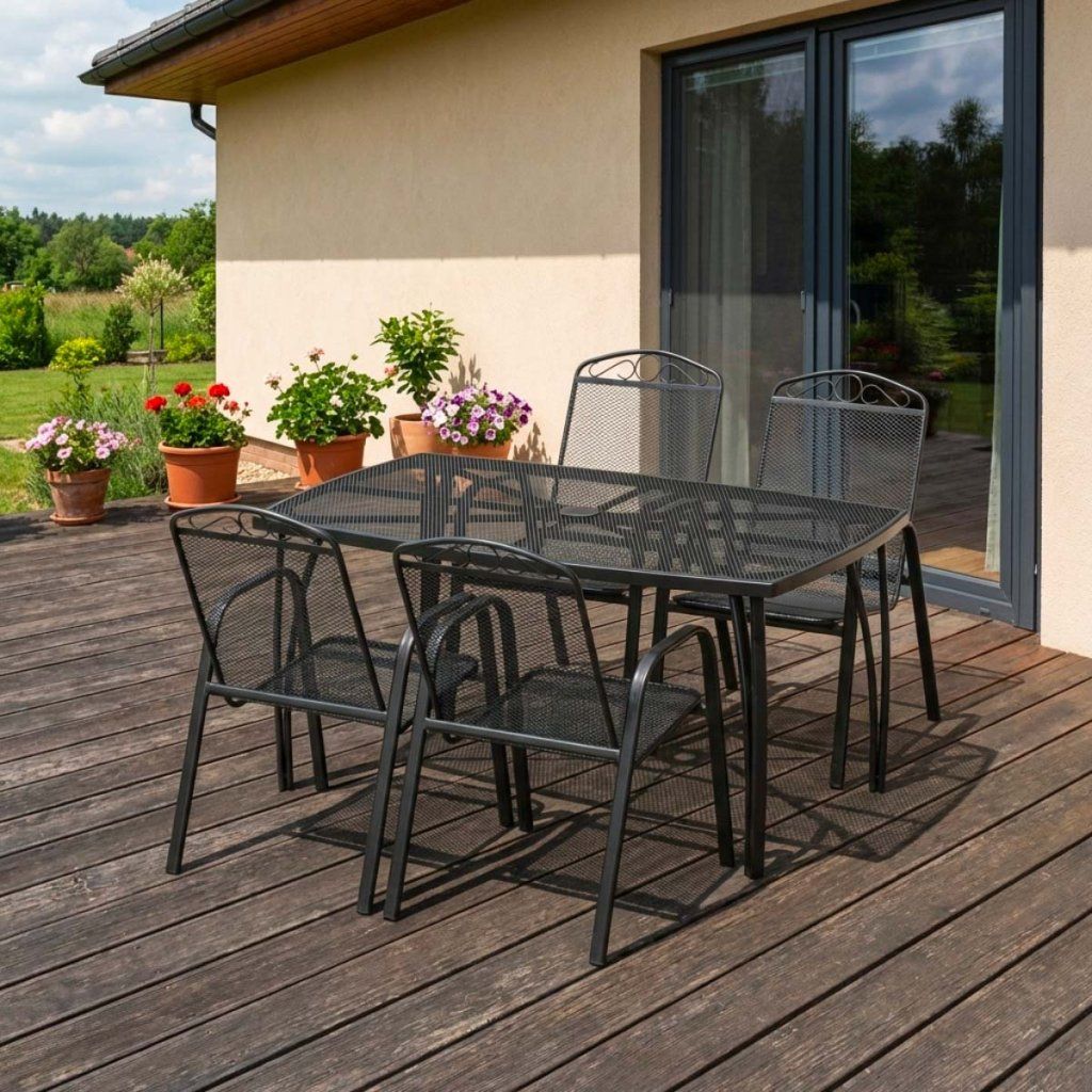 Zahradní jídelní kovový set pro 4 osoby V124 antrcit ZA AKČNÍ CENU