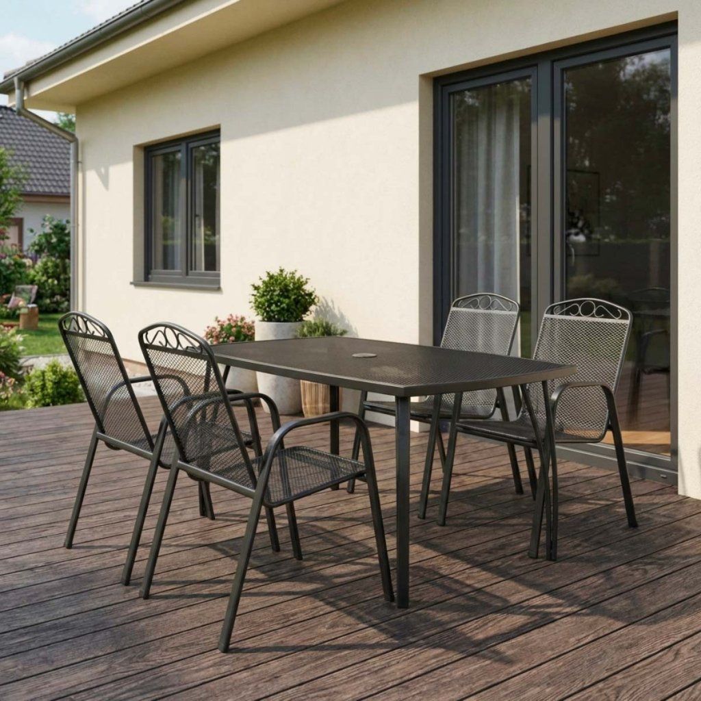 Zahradní jídelní kovový set pro 4 osoby V124 antrcit ZA AKČNÍ CENU