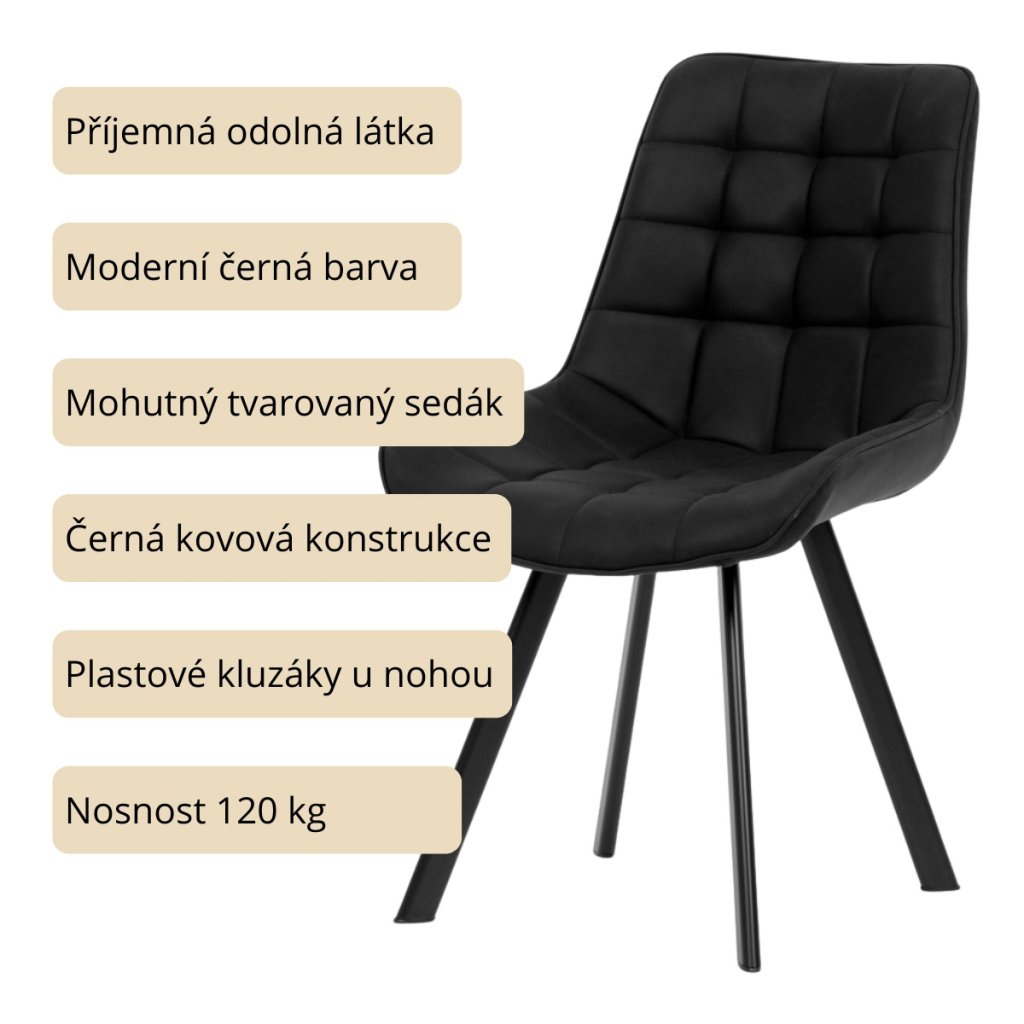Židle jídelní černá látka v dekoru broušené kůže AJZ130C
