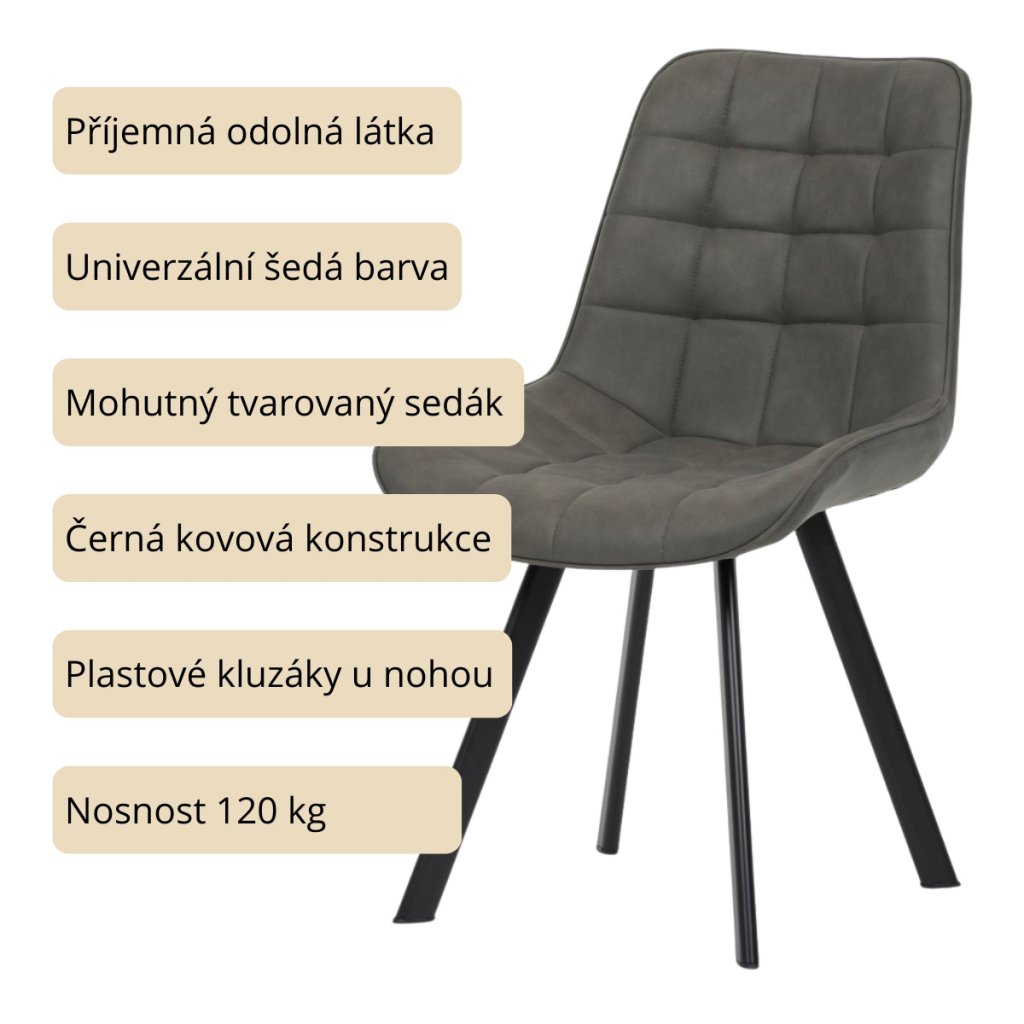 Židle jídelní šedá látka v dekoru broušené kůže AJZ130S