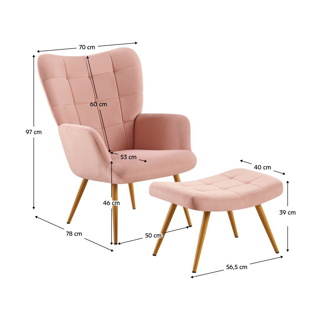 Křeslo s podnoží růžová Velvet látka noha dub TKR112R