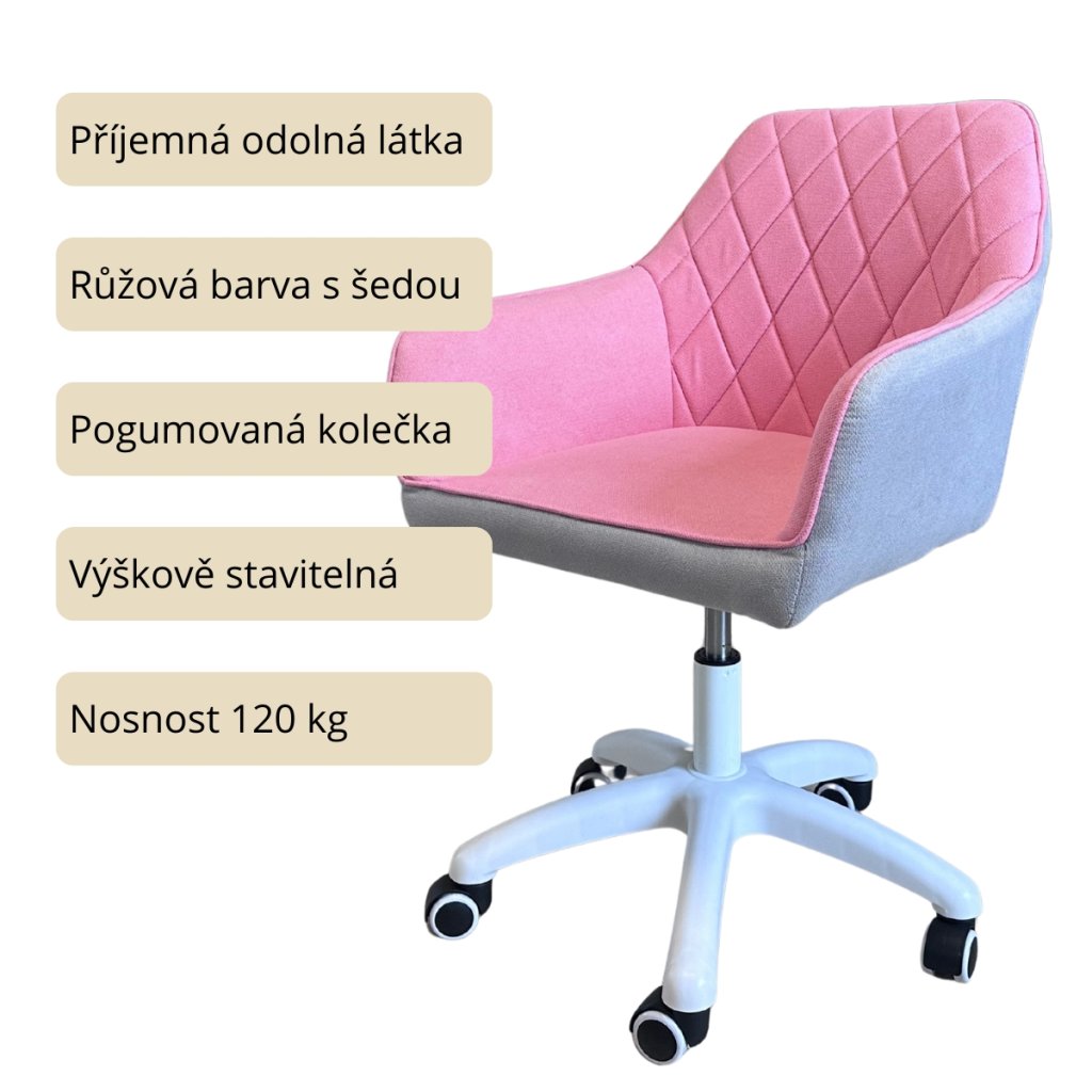 Pracovní křeslo růžová látka VKZ100R