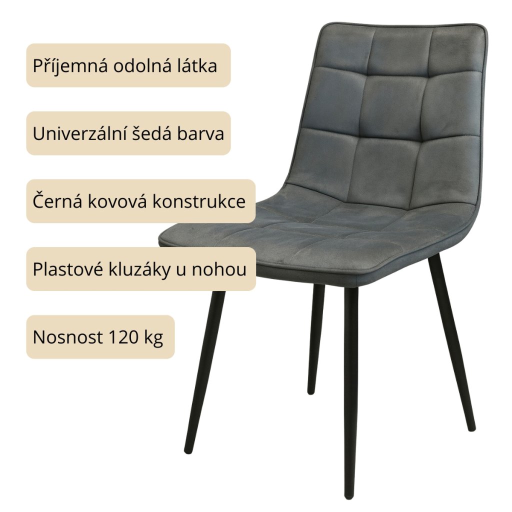 Jídelní židle šedá látka černá podnož VJZ100S
