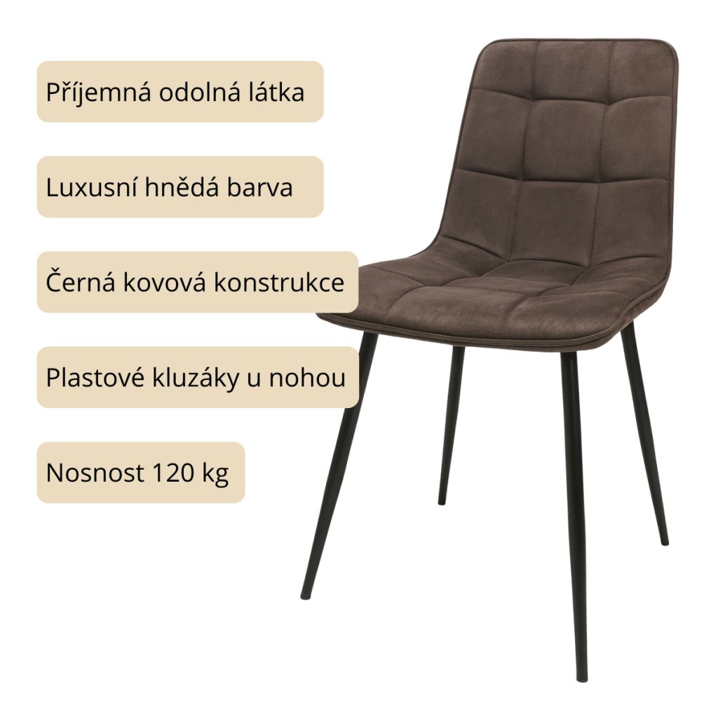 Jídelní židle hnědá látka černá podnož VJZ100H