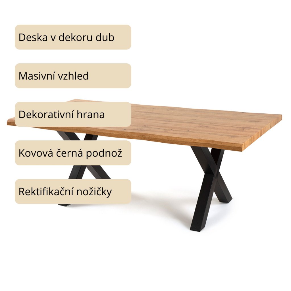 Jídelní stůl 160x90 dekor dub kovové nohy VJS100D-160