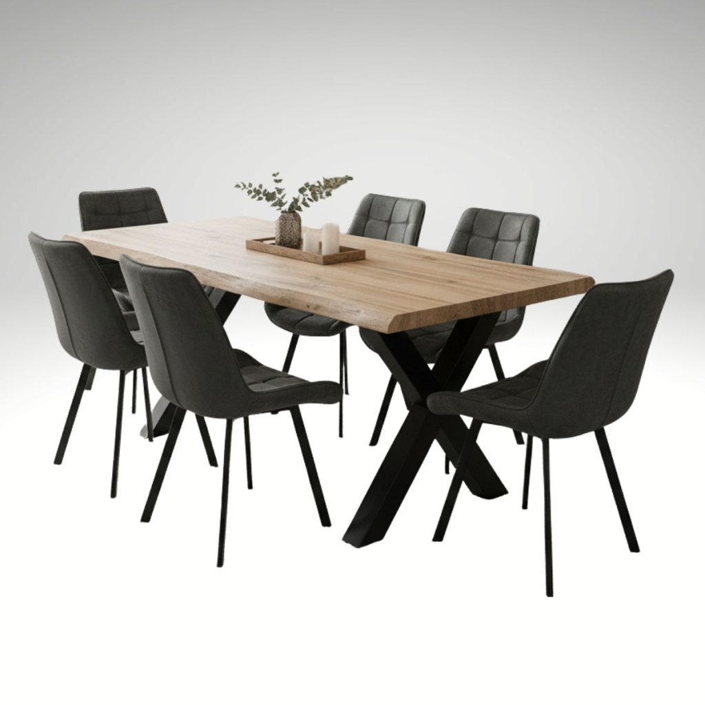 Jídelní set pro 6 osob 180x90 cm dub, šedá samet VJS118-61S-S