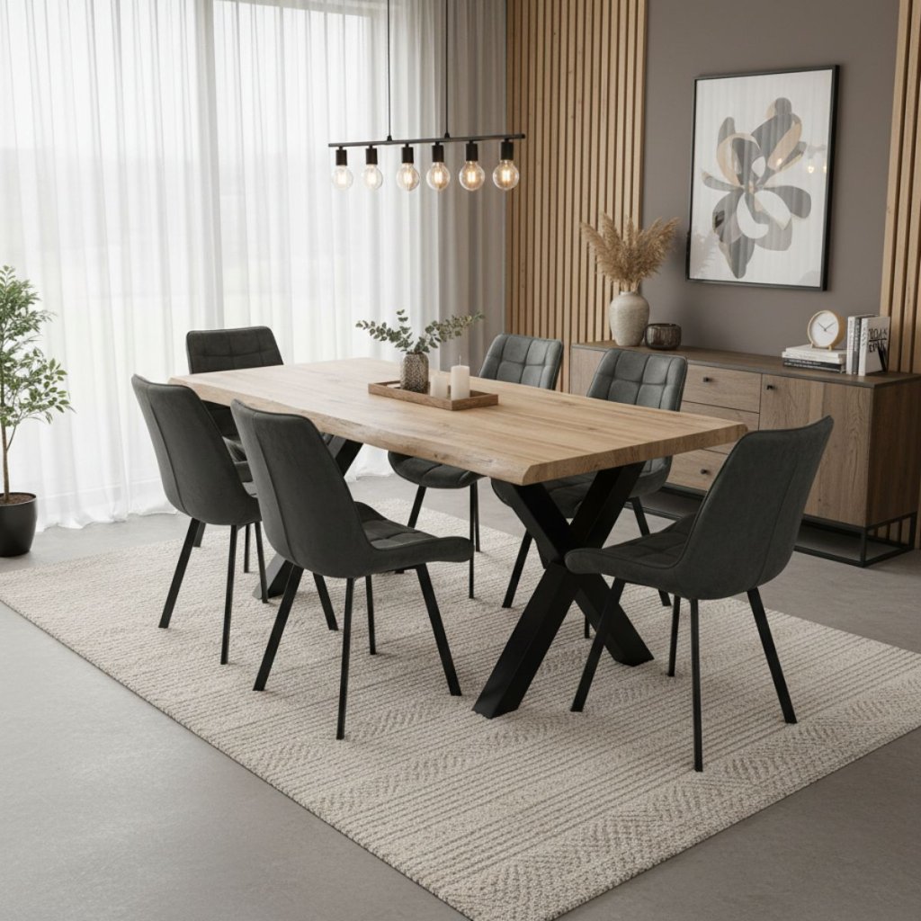 Jídelní set pro 6 osob 180x90 cm dub, šedá samet VJS118-61S-S