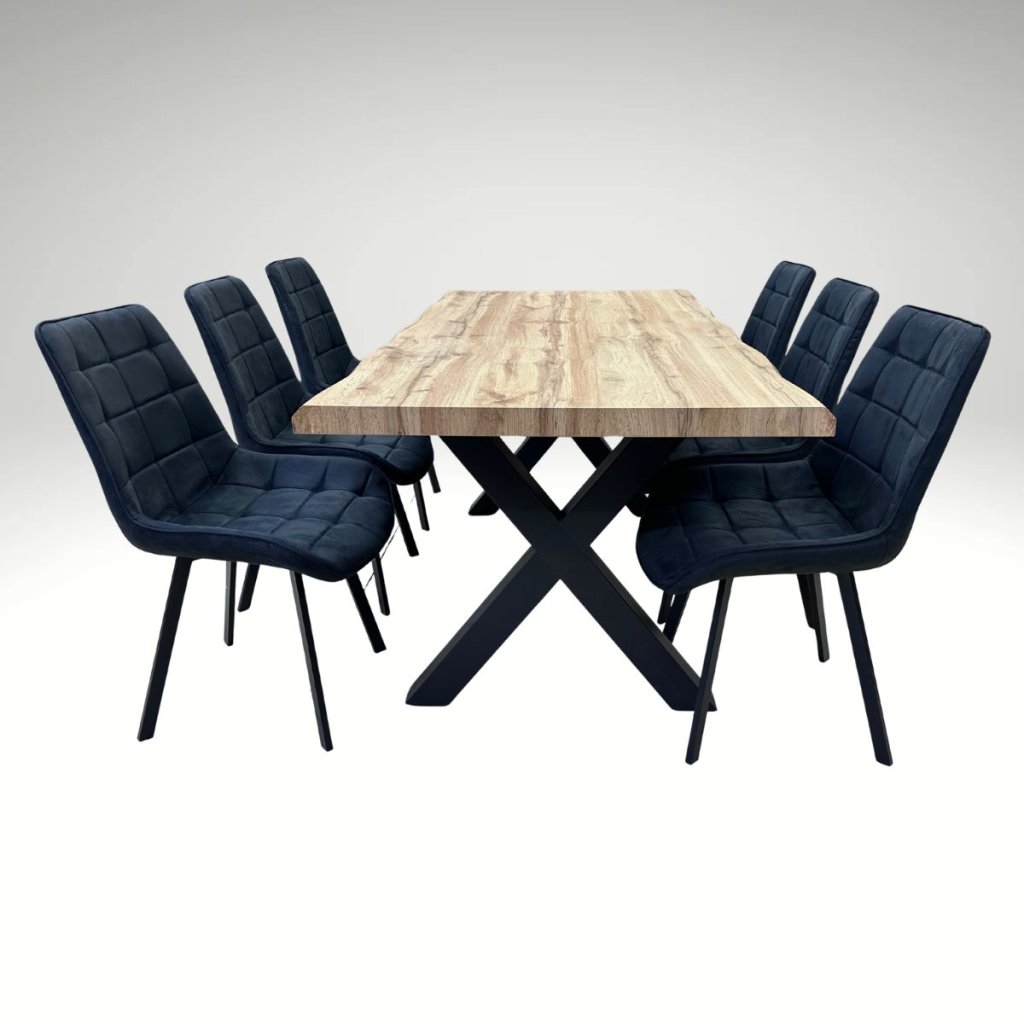 Jídelní set pro 6 osob 180x90 cm dub, černá broušená kůže VJS118-61C