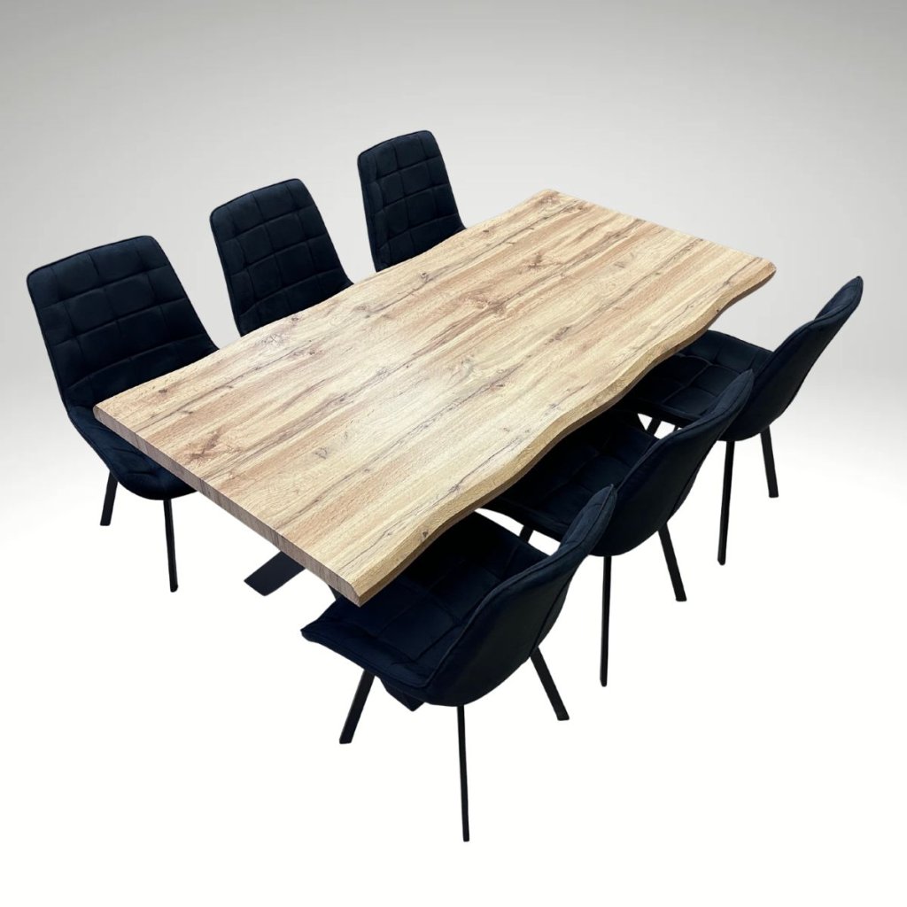 Jídelní set pro 6 osob 180x90 cm dub, černá broušená kůže VJS118-61C