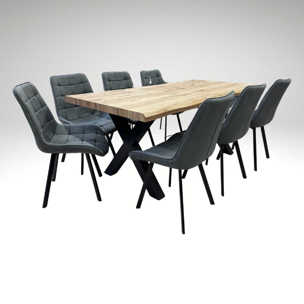 Jídelní set pro 8 osob 180x90 cm dub, šedá samet VJS118-81S-S