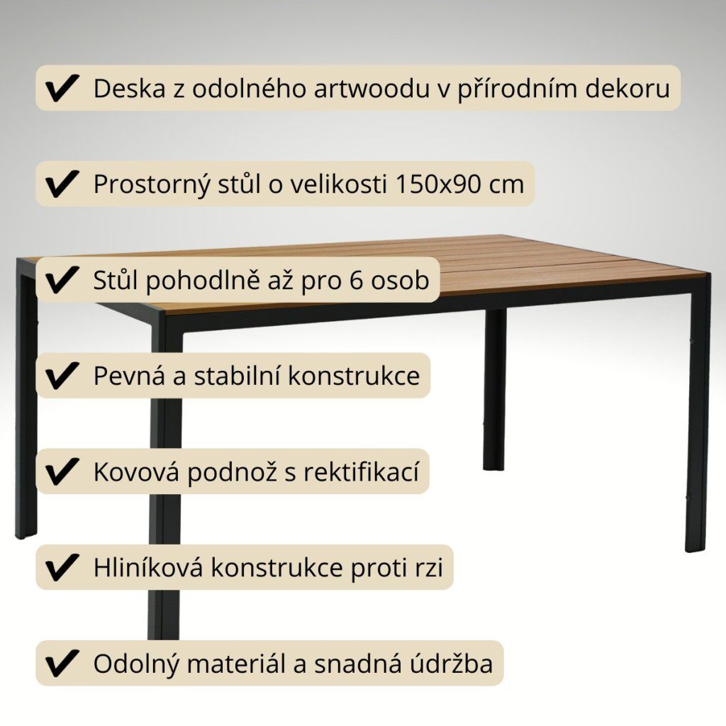 Zahradní stůl 150x90 cm polywood s šedou AZS144S
