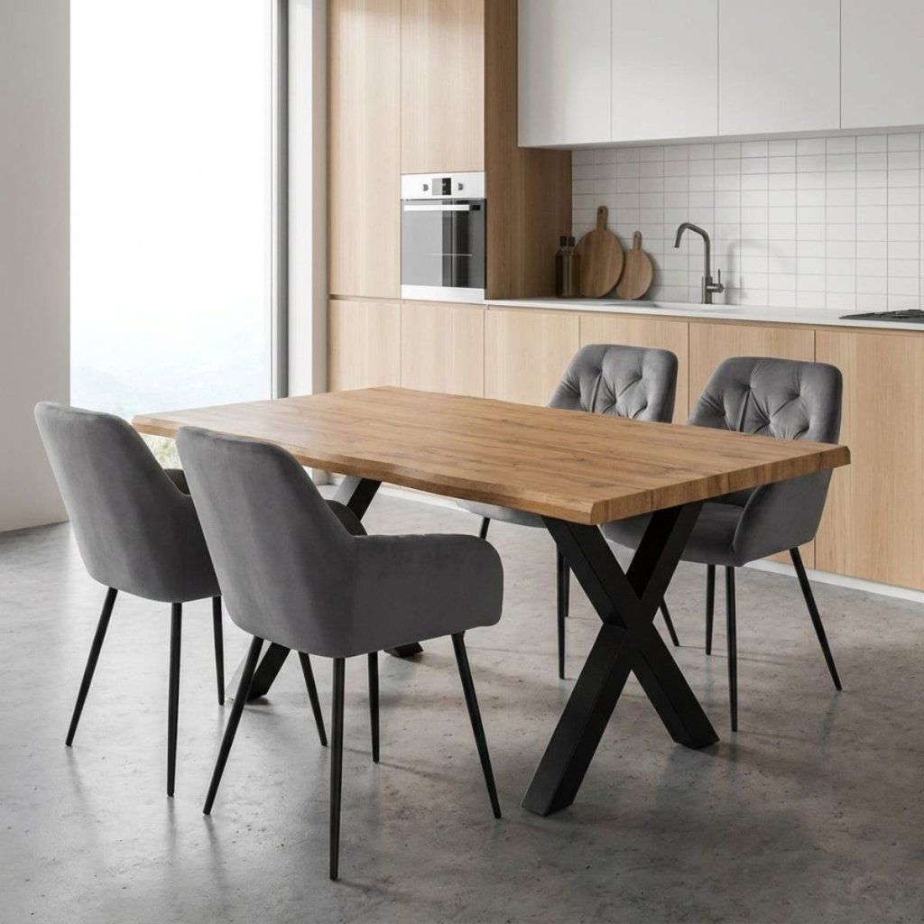 Jídelní set 4+1 160x90 cm dub, šedá VJS136-4S ZA AKČNÍ CENU