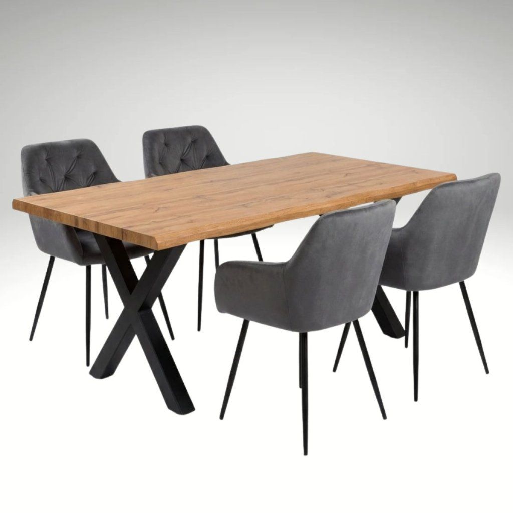 Jídelní set 4+1 160x90 cm dub, šedá VJS136-4S ZA AKČNÍ CENU
