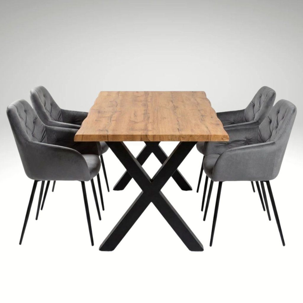 Jídelní set 4+1 160x90 cm dub, šedá VJS136-4S ZA AKČNÍ CENU