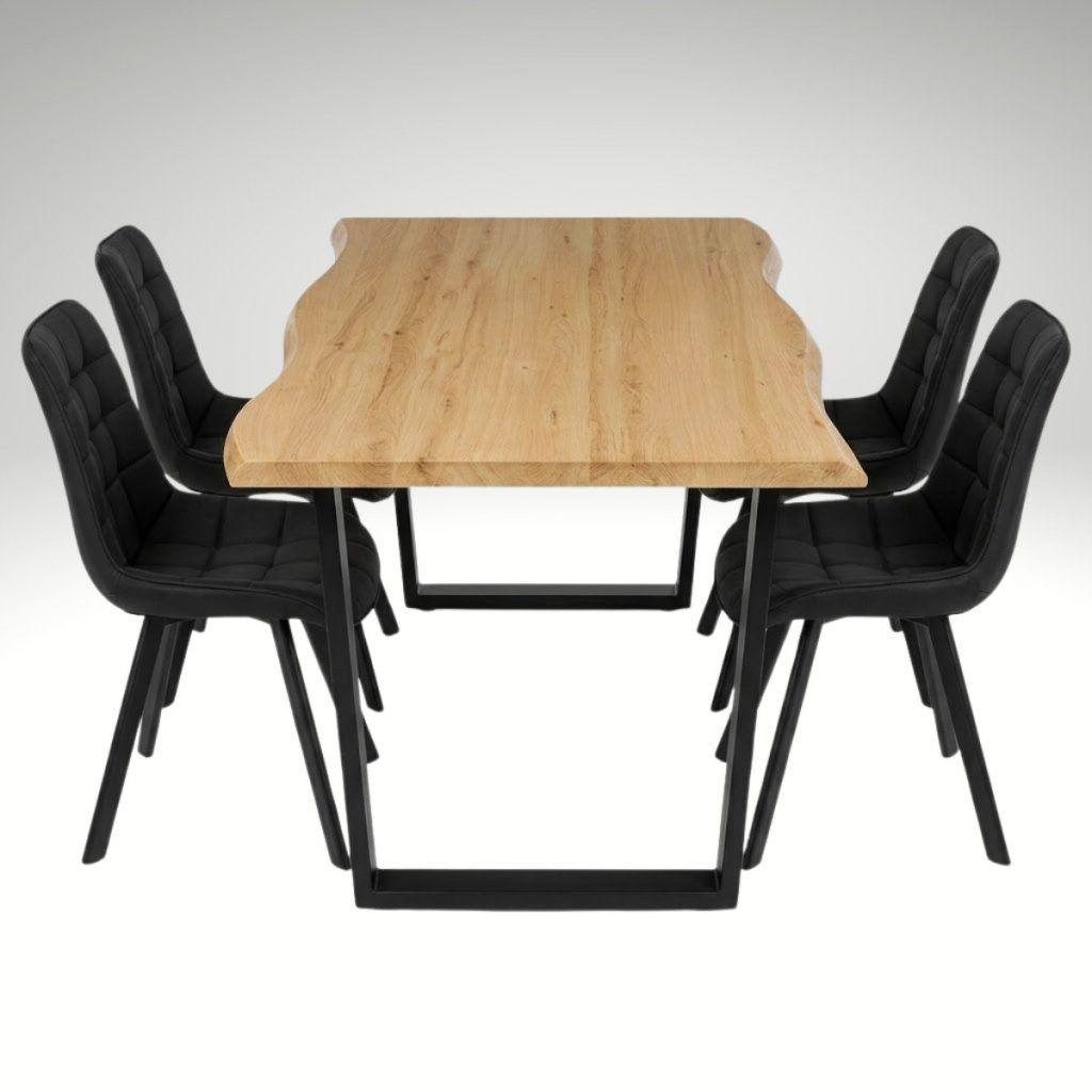 Jídelní set pro 4 osoby 160x90 cm dub noha U černá židle VJS156-4C ZA AKČNÍ CENU