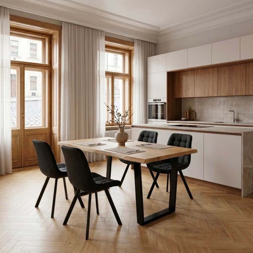 Jídelní set pro 4 osoby 160x90 cm dub noha U černá židle VJS156-4C ZA AKČNÍ CENU