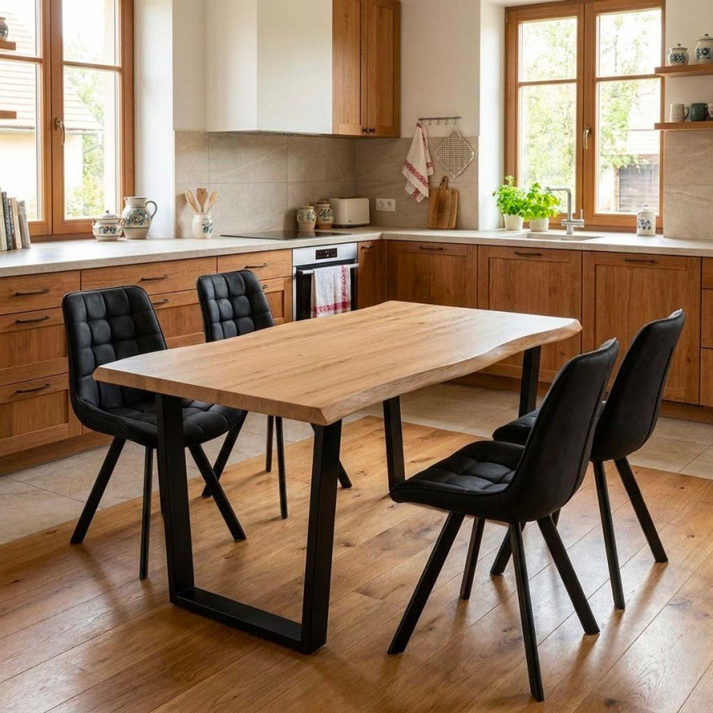 Jídelní set pro 4 osoby 160x90 cm dub noha U černá židle VJS156-4C ZA AKČNÍ CENU