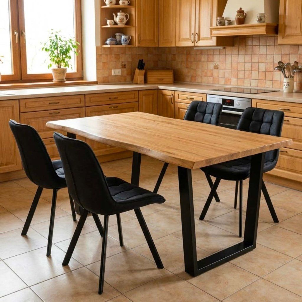 Jídelní set pro 4 osoby 160x90 cm dub noha U černá židle VJS156-4C ZA AKČNÍ CENU