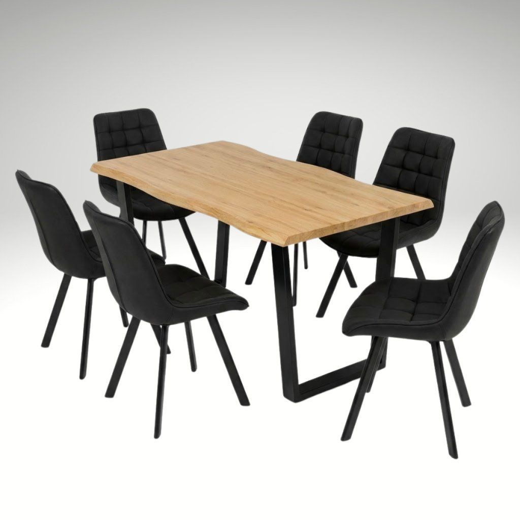 Jídelní set pro 6 osob 160x90 cm dub noha U černá židle VJS156-6C