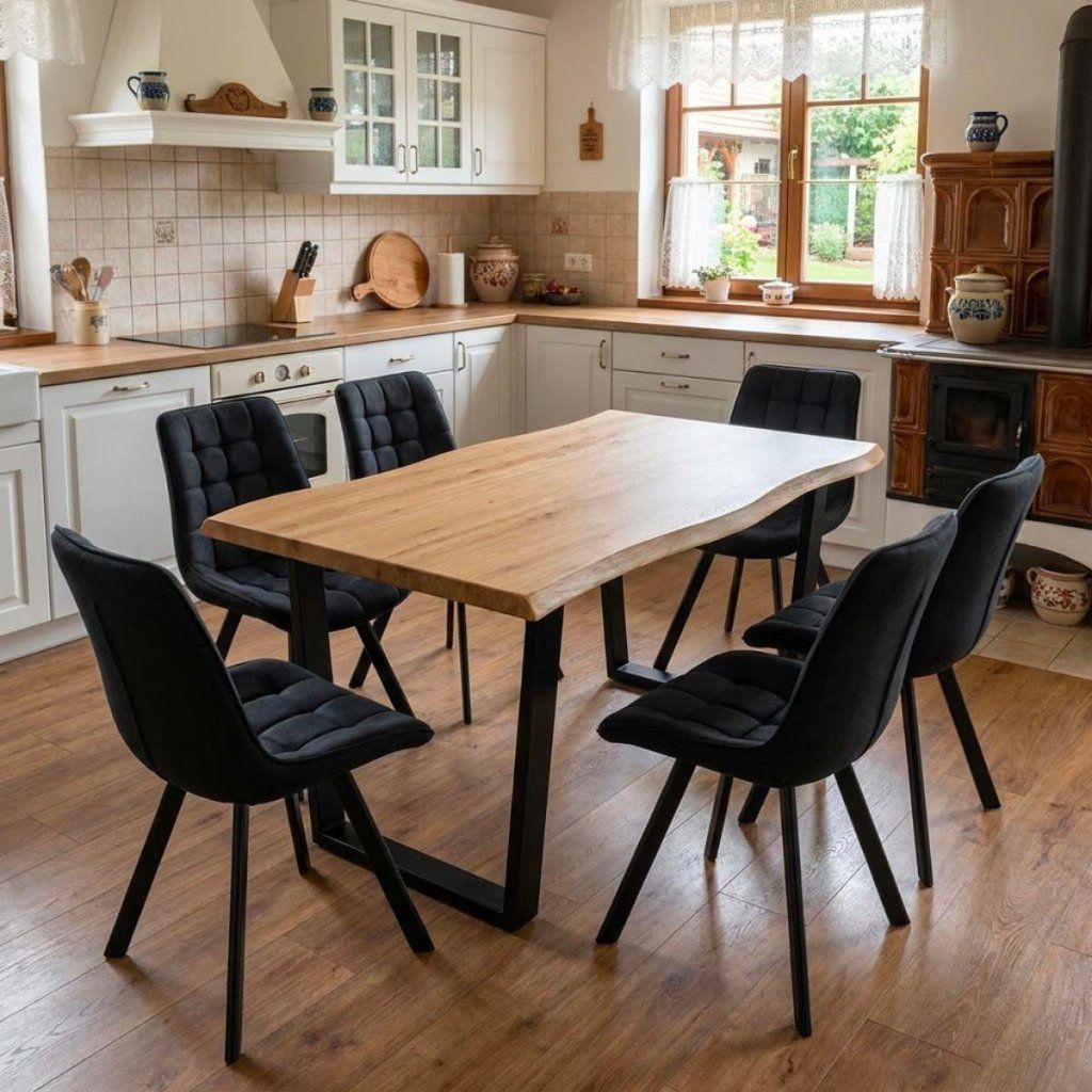 Jídelní set pro 6 osob 160x90 cm dub noha U černá židle VJS156-6C
