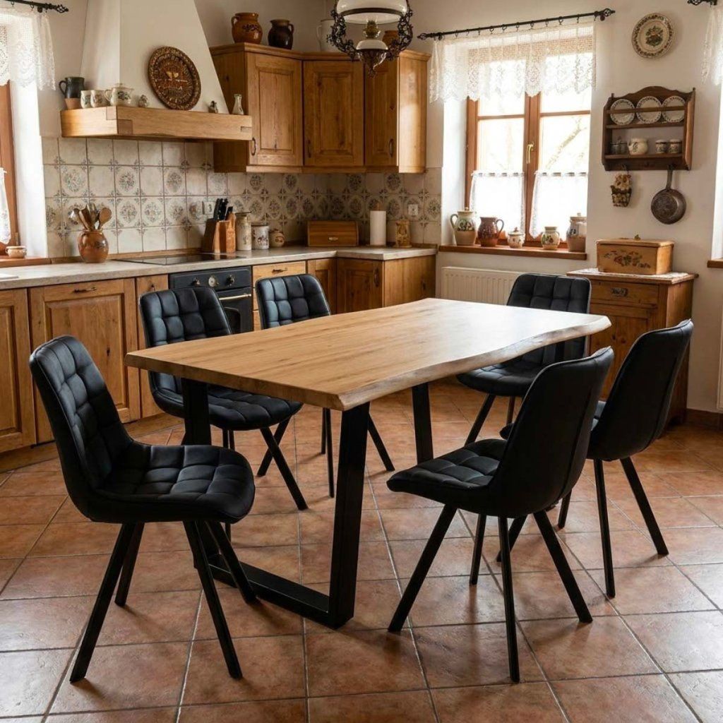 Jídelní set pro 6 osob 160x90 cm dub noha U černá židle VJS156-6C