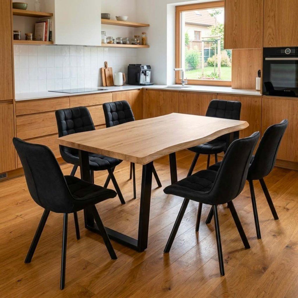 Jídelní set pro 6 osob 160x90 cm dub noha U černá židle VJS156-6C