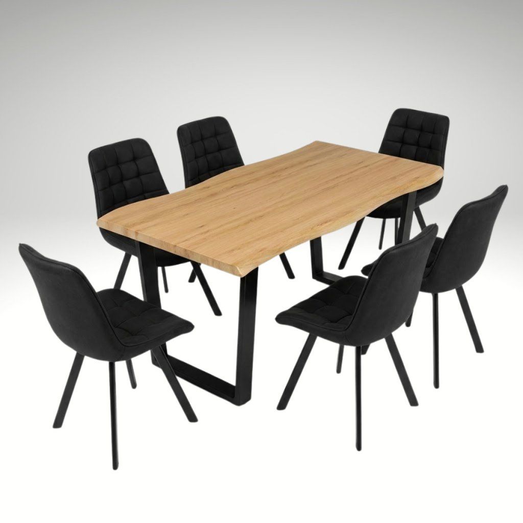 Jídelní set pro 6 osob 160x90 cm dub noha U černá židle VJS156-6C