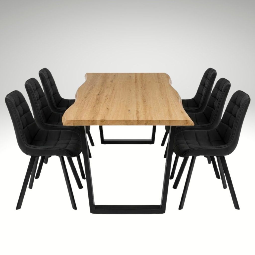 Jídelní set pro 6 osob 180x90 cm dub noha U černá židle VJS158-6C