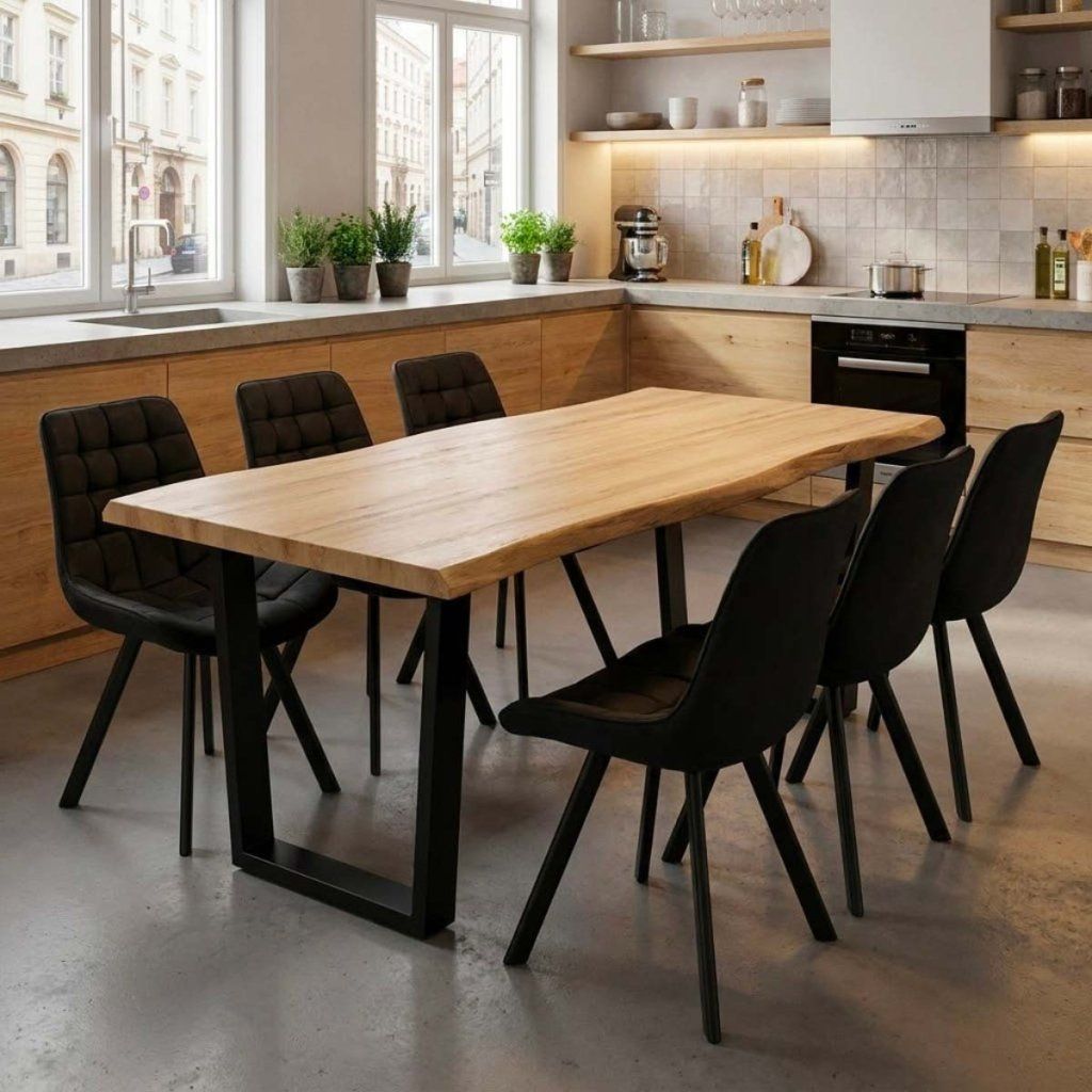 Jídelní set pro 6 osob 180x90 cm dub noha U černá židle VJS158-6C