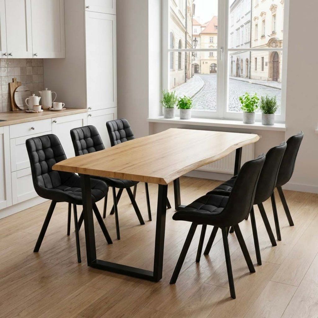 Jídelní set pro 6 osob 180x90 cm dub noha U černá židle VJS158-6C