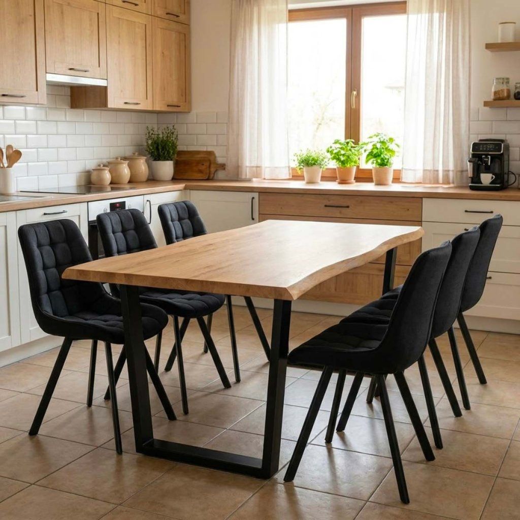 Jídelní set pro 6 osob 180x90 cm dub noha U černá židle VJS158-6C