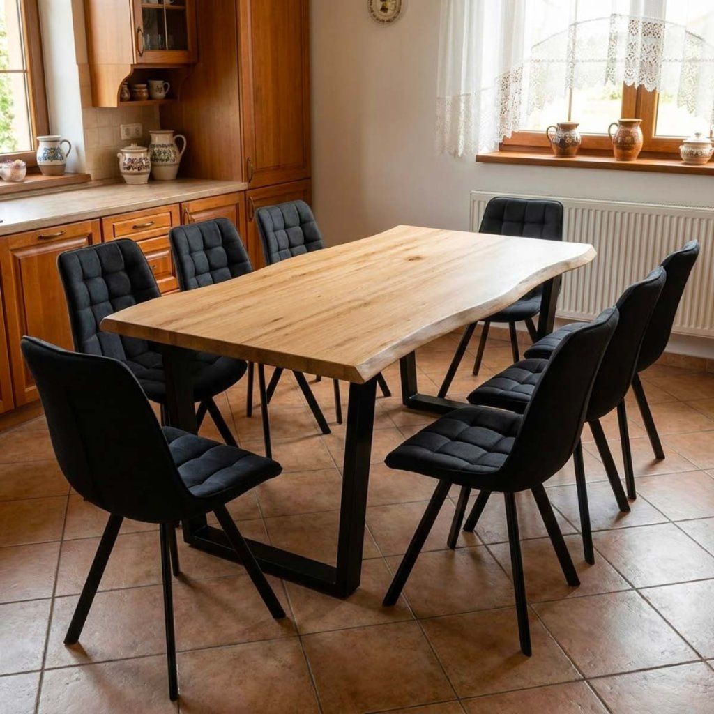 Jídelní set pro 8 osob 180x90 cm dub noha U černá židle VJS158-8C