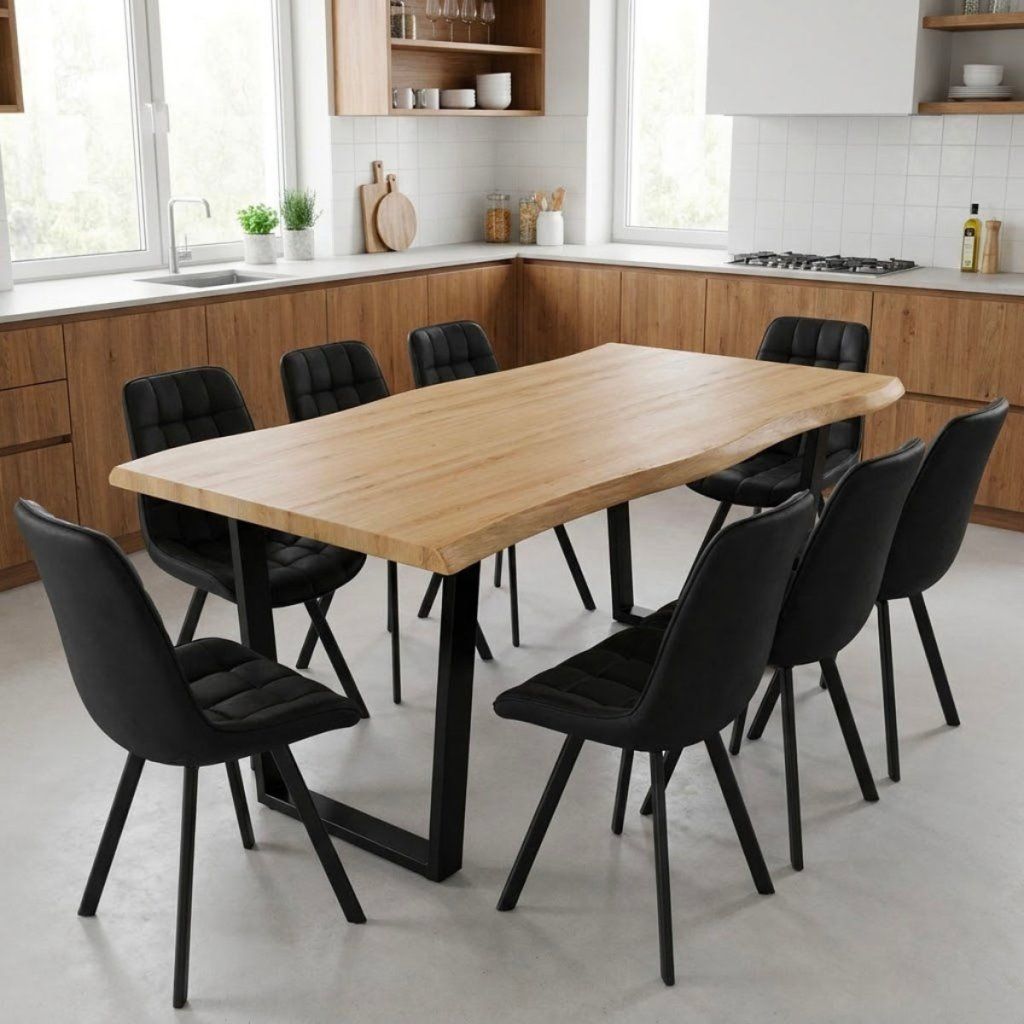 Jídelní set pro 8 osob 180x90 cm dub noha U černá židle VJS158-8C