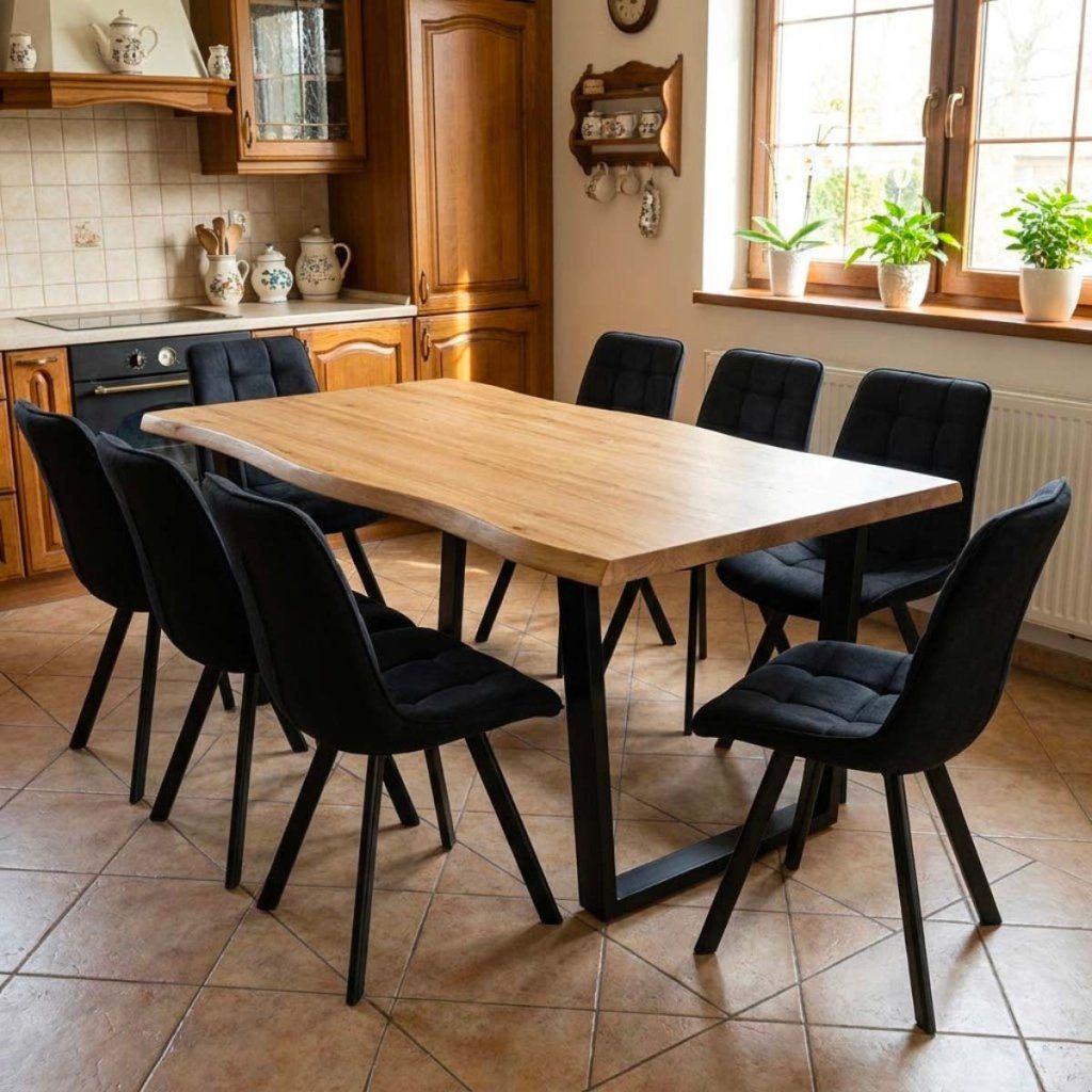 Jídelní set pro 8 osob 180x90 cm dub noha U černá židle VJS158-8C
