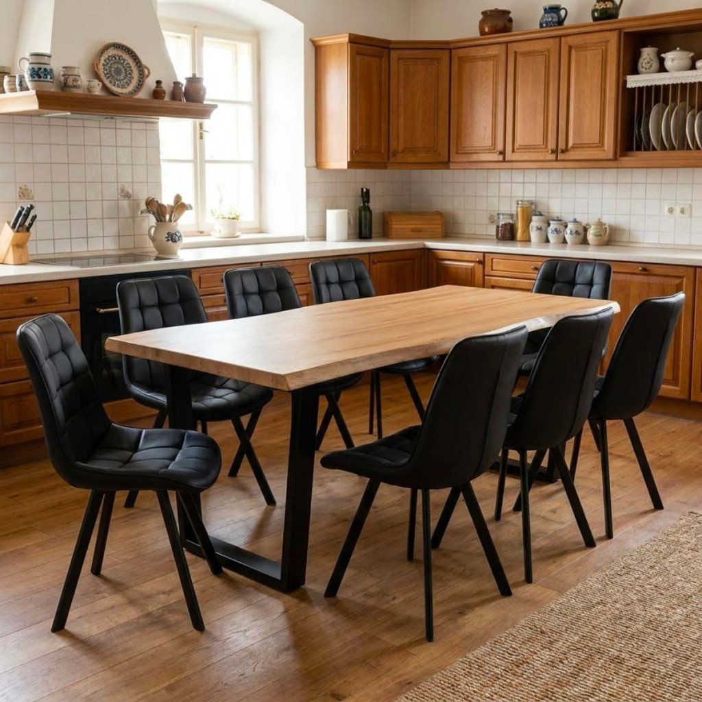 Jídelní set pro 8 osob 180x90 cm dub noha U černá židle VJS158-8C