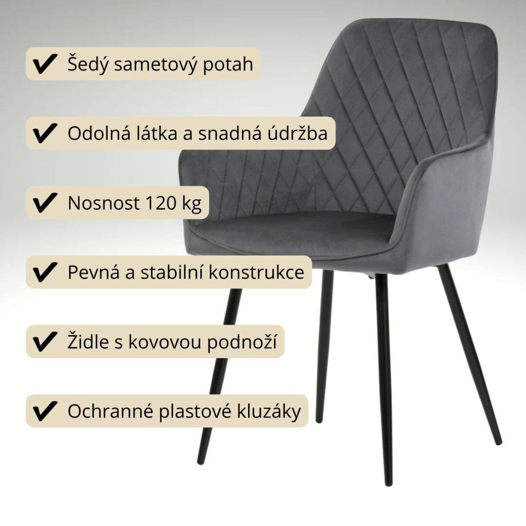 Jídelní židle s područkami šedá sametová látka AJZ221S