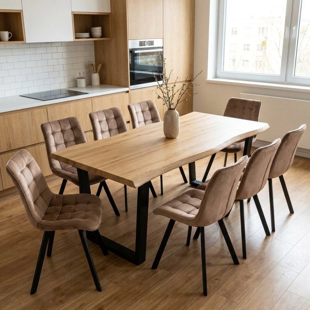 Jídelní set pro 8 osob 180x90 cm dub noha U béžová židle VJS158-8BE-S ZA AKČNÍ CENU