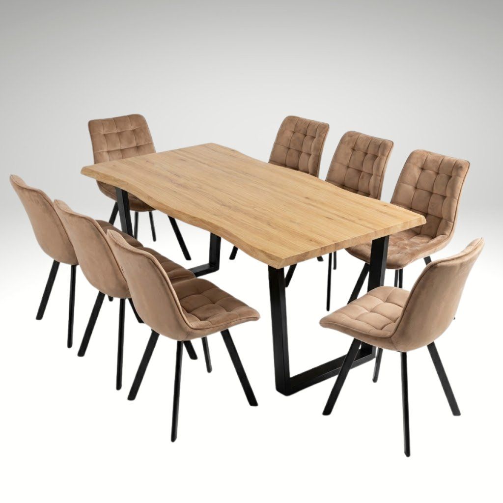 Jídelní set pro 8 osob 180x90 cm dub noha U béžová židle VJS158-8BE-S ZA AKČNÍ CENU