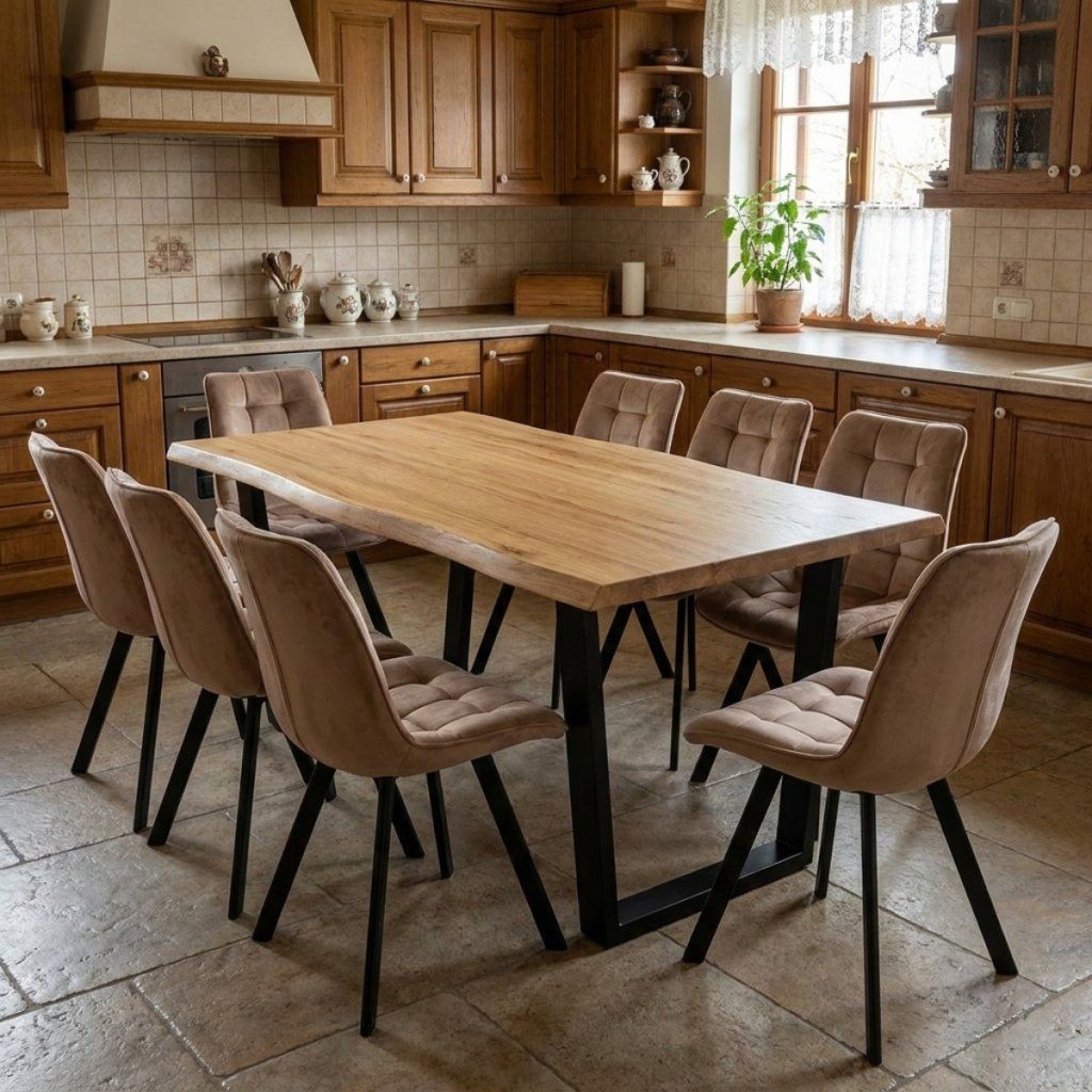 Jídelní set pro 8 osob 180x90 cm dub noha U béžová židle VJS158-8BE-S ZA AKČNÍ CENU