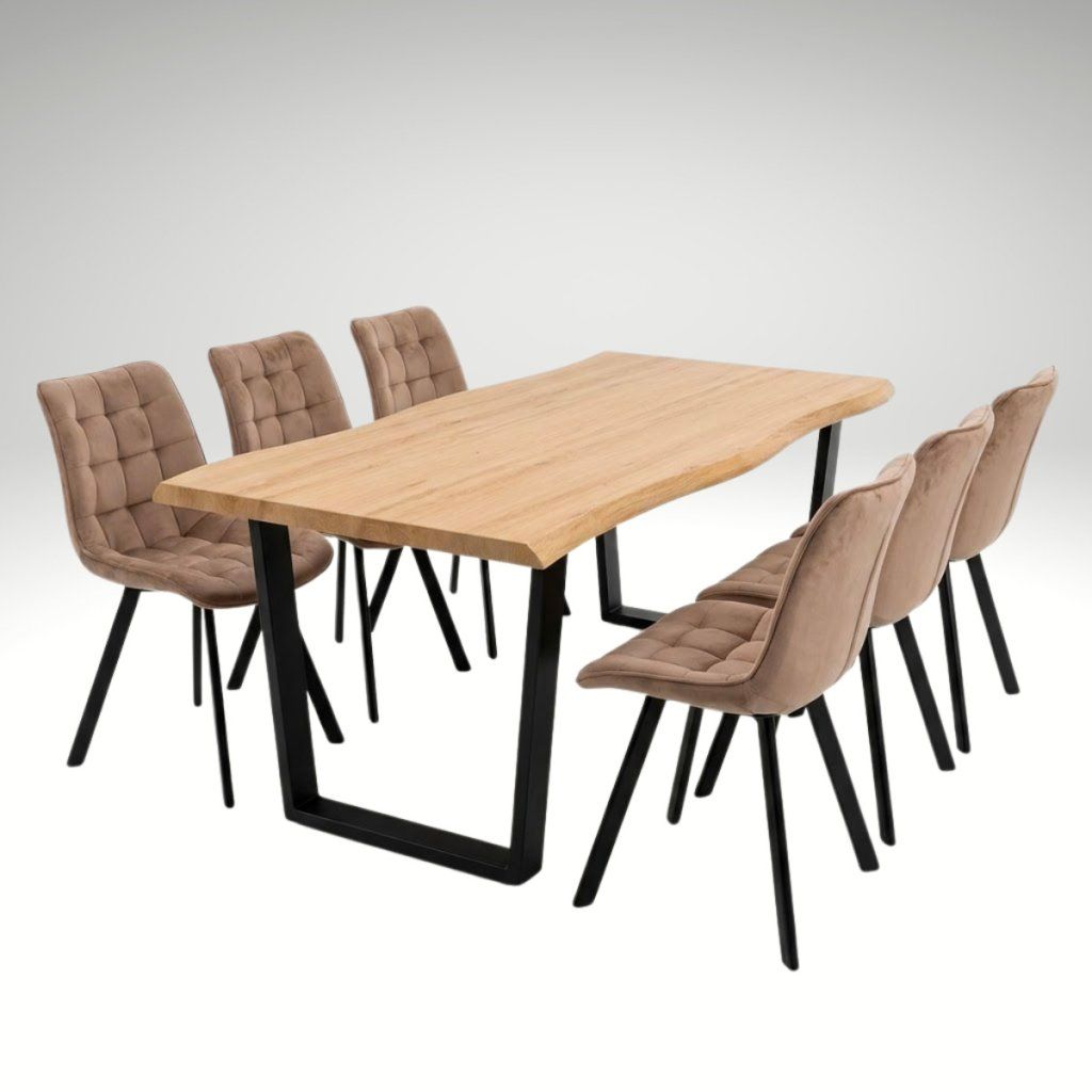 Jídelní set pro 6 osob 180x90 cm dub noha U béžová židle VJS158-6BE-S ZA AKČNÍ CENU