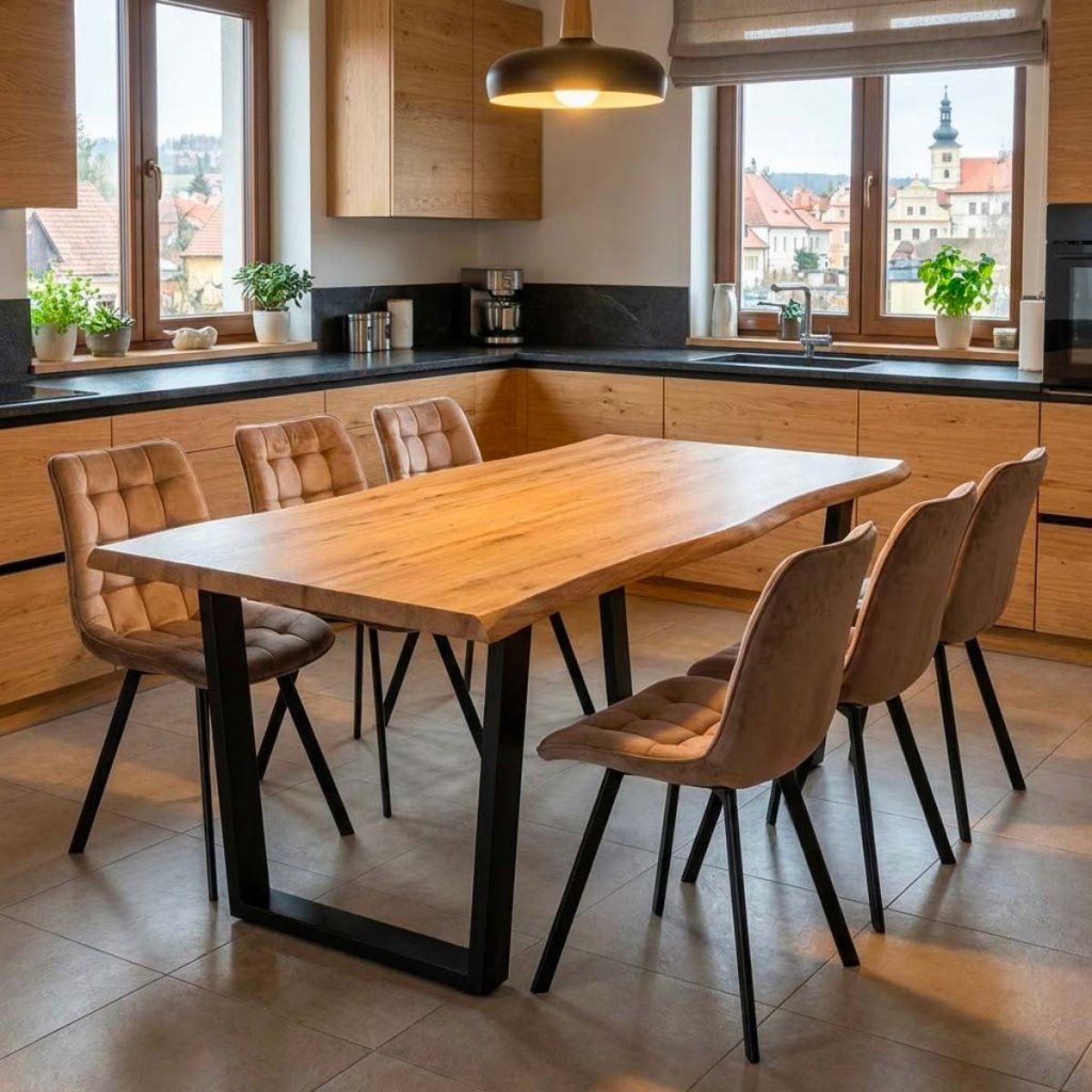 Jídelní set pro 6 osob 180x90 cm dub noha U béžová židle VJS158-6BE-S ZA AKČNÍ CENU