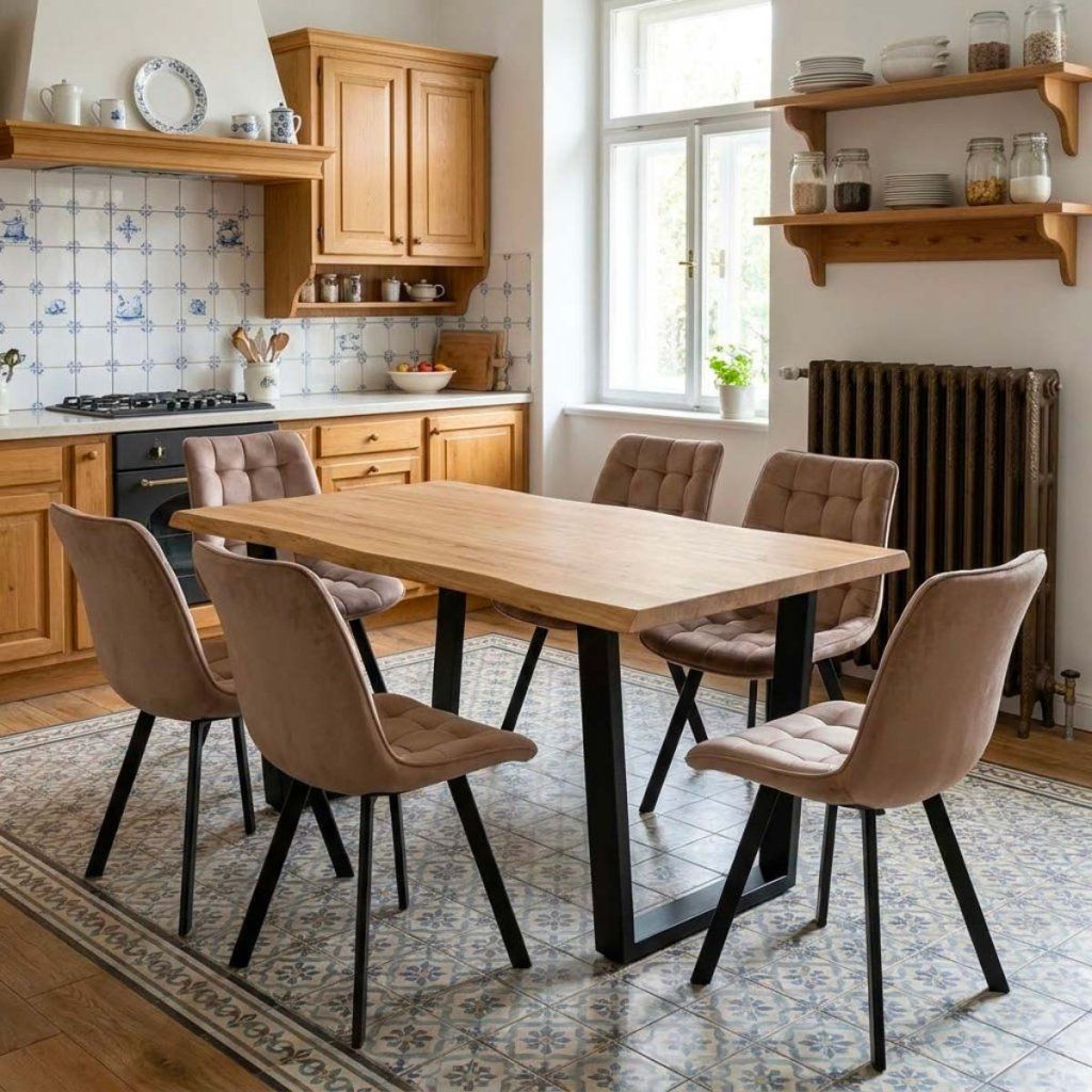 Jídelní set pro 6 osob 160x90 cm dub noha U béžová židle VJS156-6BE-S