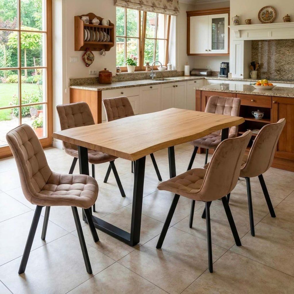 Jídelní set pro 6 osob 160x90 cm dub noha U béžová židle VJS156-6BE-S