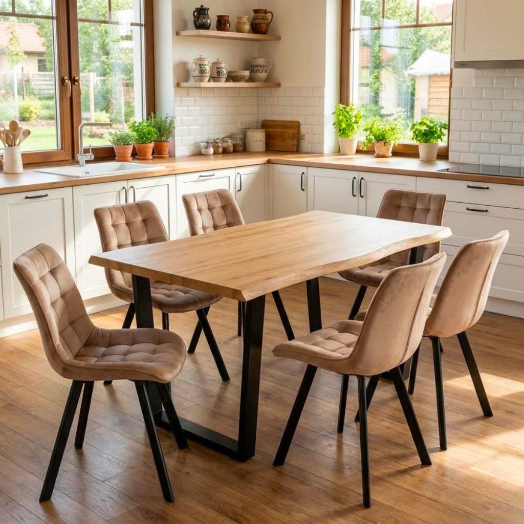 Jídelní set pro 6 osob 160x90 cm dub noha U béžová židle VJS156-6BE-S