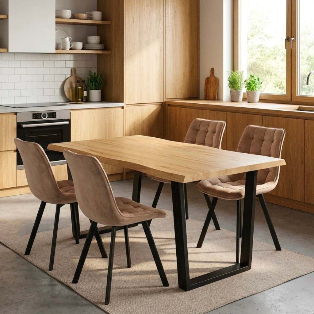 Jídelní set pro 4 osoby 160x90 cm dub noha U béžová židle VJS156-4BE-S ZA AKČNÍ CENU