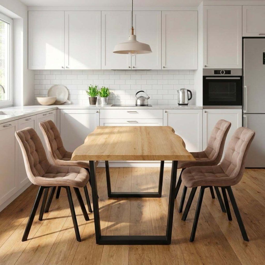 Jídelní set pro 4 osoby 160x90 cm dub noha U béžová židle VJS156-4BE-S ZA AKČNÍ CENU