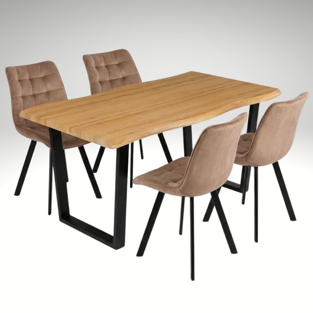 Jídelní set pro 4 osoby 160x90 cm dub noha U béžová židle VJS156-4BE-S ZA AKČNÍ CENU