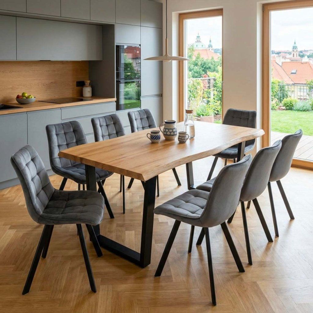 Jídelní set pro 8 osob 180x90 cm dub noha U šedá židle VJS158-8S-S ZA AKČNÍ CENU