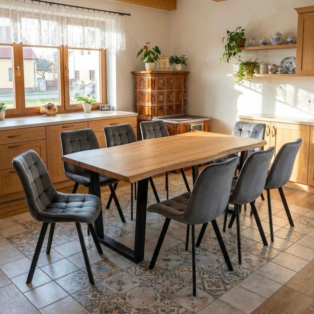 Jídelní set pro 8 osob 180x90 cm dub noha U šedá židle VJS158-8S-S ZA AKČNÍ CENU